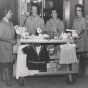 Black and white photograph of workers from the Mount Sinai Hospital Auxiliary, the hospital’s fundraising, service and public relations organization, 1955.