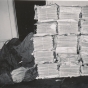 Black and white photograph of bundles of the Waconia Patriot ready to be shipped. Date and photographer unknown.