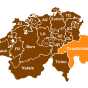 Map of Swiss cantons with Graubunden highlighted