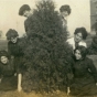 Black and white photograph of students of St. Catherine’s College outside Derham Hall, 1909–1910.