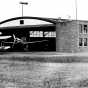 Black and white photograph of aircraft hanger at Camp Ripley, 1939. 