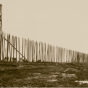 Black and white photograph of driving piles for the Stockwood Fill, spring 1906.