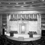 Black and white photograph of the interior of Temple Israel, Minneapolis.