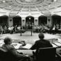 Black and white photograph of Allan Spear at a Judiciary Committee hearing, 1987–1990.