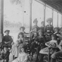 Black-and-white photograph of children on the porch of the Lafayette Hotel, c.1890.