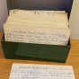 Handwritten mass-quantity recipes for Swedish meatballs and creamed chipped beef, used by Oscar C. Howard in his catering business. Oscar C. Howard papers, 1945–1990, Cafeteria and Industrial Catering Business, Manuscripts Collection, Minnesota Historical Society.