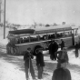 Northland Greyhound bus in a ditch