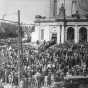 Procession leaving the Basilica of St. Mary for the dedication of the statue of Father Louis Hennepin