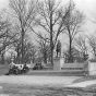 Statue of John S. Pillsbury; students on attached bench