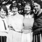 Black and white photograph of Ethel Ray (later Ethel Ray Nance; far right) with Myrtle Hultberg, Mabel Jackson, and an unknown individual, ca. 1922.