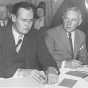 1933 image of Ernest Oberholtzer and Sewell Tyng representing the Quetico–Superior Council and defending the newly passed regulations of the Shipstead–Nolan Act and the Rainy Lake watershed in front of an international commission.  