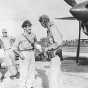 Black and white photograph of Charles Augustus Lindbergh with Tommy McGuire in the South Pacific, 1944.