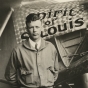 Black and white photograph of Charles Augustus Lindbergh with the "Spirit of St. Louis," c.1928.