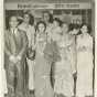 Black and white photograph of Preeti Mathur (first row, center left) at Bombay Airport in April 1978 with family on the eve of her departure to the United States. Used with the permission of Preeti Mathur. 