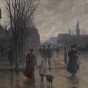Color image of "Rainy Evening on Hennepin Avenue," c.1902, Oil on canvas painting by Robert Koehler.  