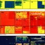 Color image of emotely sensed image of a farm field illustrating vegetation density, water deficit, and crop stress, 2010.