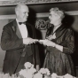 Black and white photograph of Frances E. Andrews at a National Audubon Society dinner, 1954.