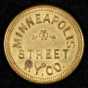 Color image of a Minneapolis Street Railway Company fare token (front), c.1905.