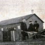 Black and white photograph of Mark Twain on railroad in Crookston, 1895. 