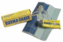 Burma-Shave shaving cream, box, and pamphlet