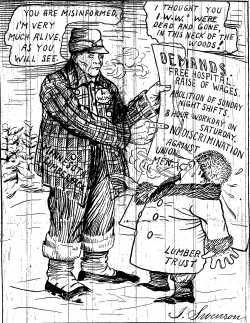 Black and white scan of a cartoon from the Seattle Industrial Worker, February 3, 1917.