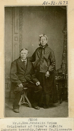 Wendelin and Julianna Grimm. Mr. Grimm  is the originator of Grimm's Alfalfa. Circa 1870.