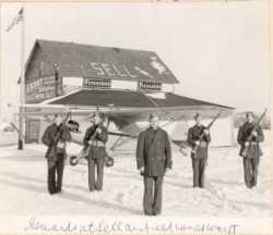 Black and white photograph of Minnesota Home Defense squadron which took over Sell Airfield in 1941.