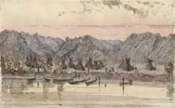 Watercolor on paper depicting Chief Wabasha’s village on the Mississippi River. Painted c.1845 by Seth Eastman. 