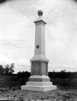 Black and white photograph of the Second Minnesota Artillery monument at Chickamauga, Georgia, taken c.1890.