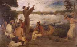 Painting of Father Hennepin at the Falls of St. Anthony by Douglas Volk, c. 1905.
