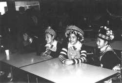 Black and white photograph of the 1981 Hmong New Year, held in St. Paul’s Highland Junior-Senior High School. Photographed by Marlin Heise on December 19, 1981.