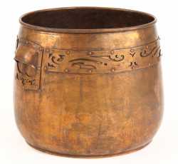 Arts and Crafts-style hammered copper jardiniere flowerpot