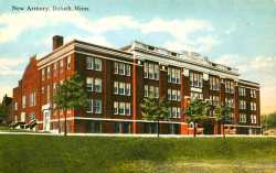 Colorized postcard of the Duluth Armory, c.1920.