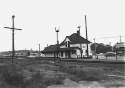 Black and white photograph of a depot on the DW&P at Orr, Minnesota, 1974.