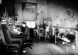 Black and white photograph of Dr. Henry Longstreet Taylor in his St. Paul office, 1896.