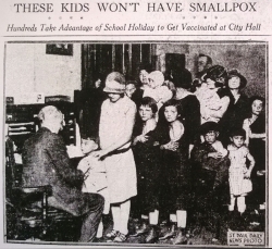 Black and white image of <em>St.Paul Daily News</em> about children getting vaccinated. November 6, 1924.