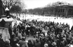 Students rallying in front of Morrill Hall