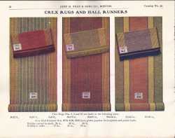 Color illustration of three styles of rug manufactured by the Crex Carpet Company.