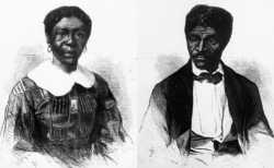 Black-and-white engravings of Dred Scott (at right) and Harriet Robinson Scott (at left) that appeared in the Jun 27, 1857 edition of Frank Leslie's Illustrated Newspaper.