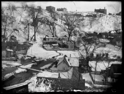 Black and white photograph of Swede Hollow, ca. 1910.