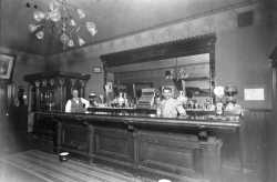 Photograph of the interior of Fred Ambs’s saloon, ca. 1890s.