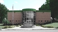 A watercolor image image of the front of the Carver County Historical Society building. 2008. Rights held by the CCHS.