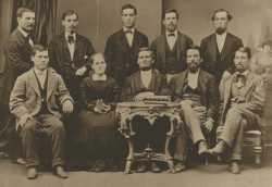 Black and white photograph of the Merritt family some twenty years before they began mining operations on the Mesabi, 1871.