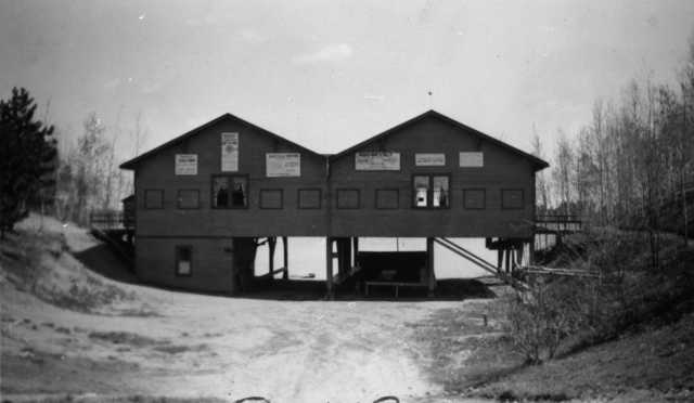 Black and white photograph of Mesaba Co-op Park's dance pavilion, 1937.