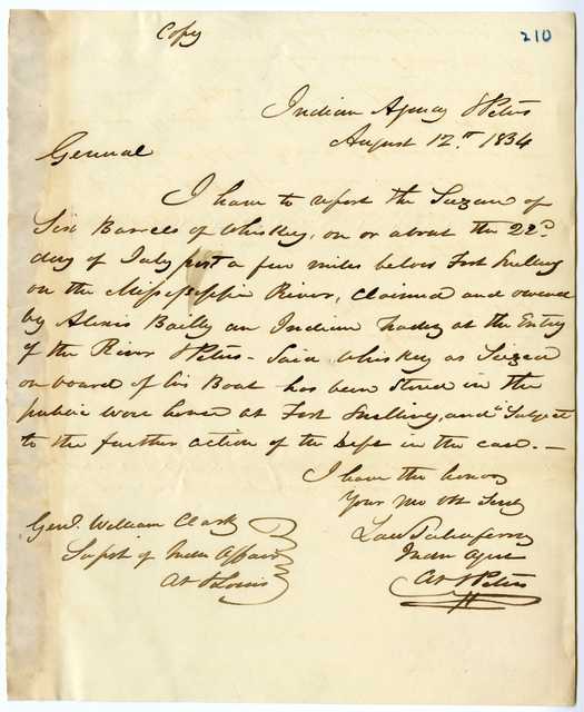 Letter from Lawrence Taliaferro to William Clark, August 12, 1834