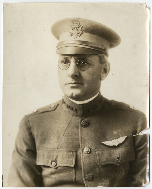 Black and white photograph of Captain John P. Ernster, c.1918. Ernster commanded the Aero Division of the Minnesota Motor Corps. 