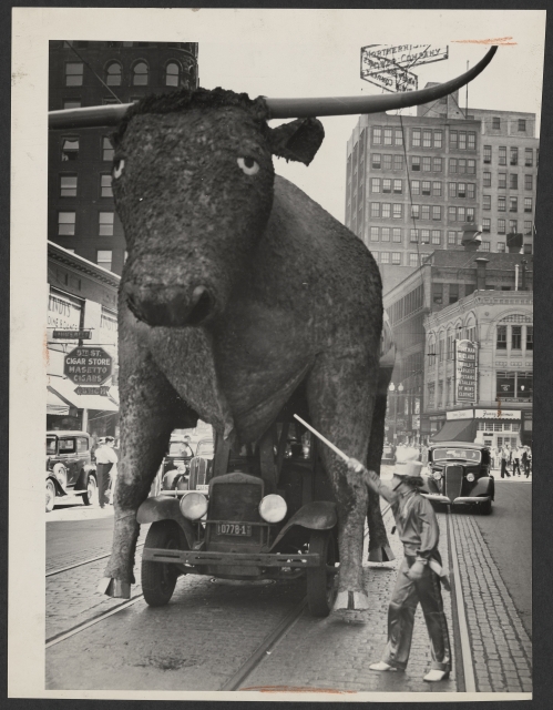 Babe the Blue Ox in a parade in Minneapolis