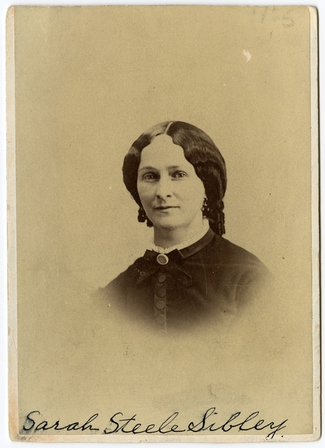 Black and white photograph of Sarah Jane Steele Sibley, wife of Henry H. Sibley, 1858.