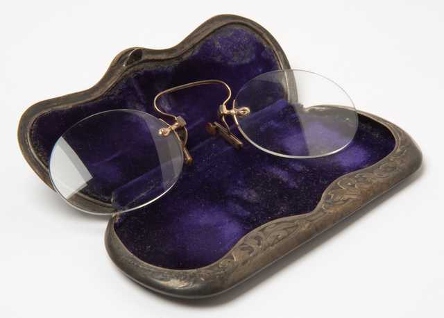 Pince-nez spectacles and case