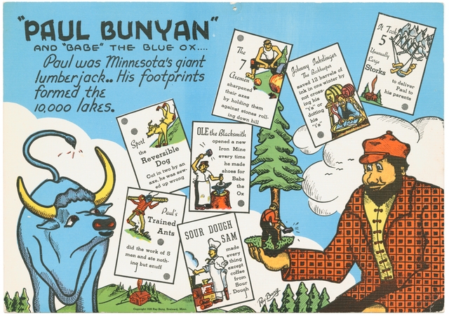 Illustration of Paul Bunyan and Babe the Blue Ox